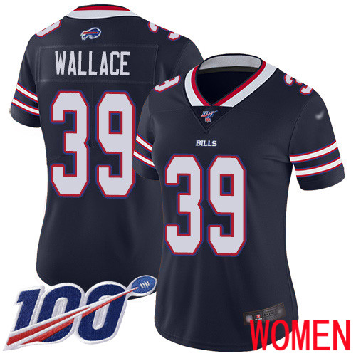 Women Buffalo Bills #39 Levi Wallace Limited Navy Blue Inverted Legend 100th Season NFL Jersey